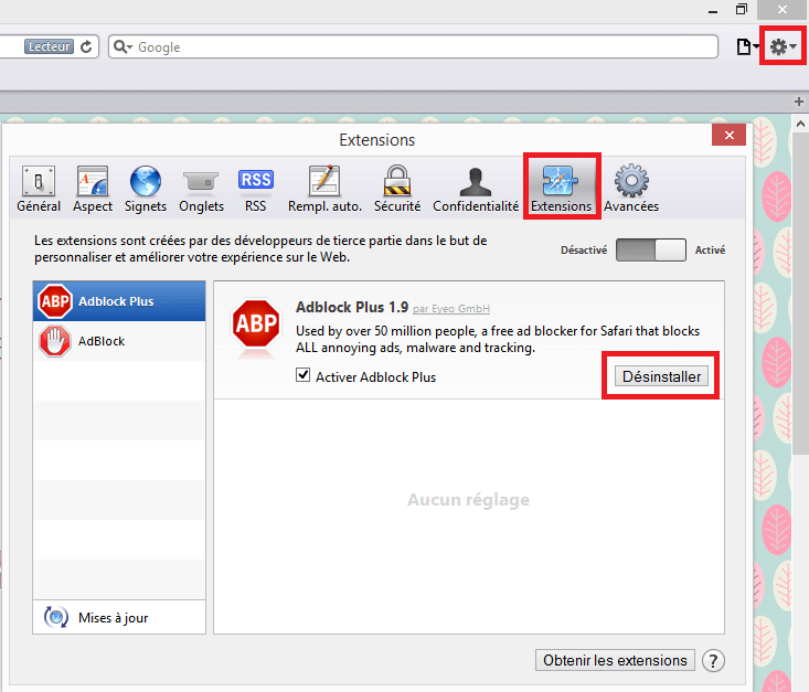 Désactiver et supprimer Adblock